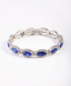 Rhodium Marquise Blue Stretch Bracelet