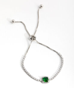 Rhodium  Square Halo Toggle Tennis Bracelet