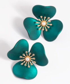 Green Statement Flower Stud Earrings