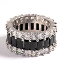 Rhodium  Large 3-Row Ring