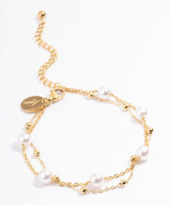 Stainless Steel Double Layer Pearl Ball Bracelet