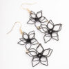 Black Double Wire Flower Drop Earrings
