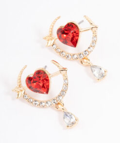 Red Cross Heart Drop Earrings