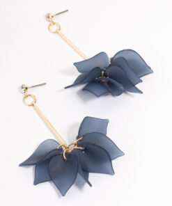 Blue Stack Petal Cluster Drop Earrings