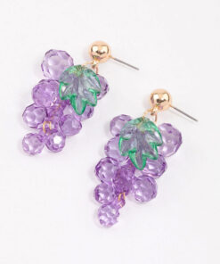 Purple Beaded Grape Drop Earrings