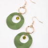 Green Open Wave Disc Drop Earrings