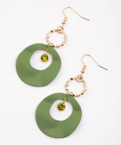 Green Open Wave Disc Drop Earrings