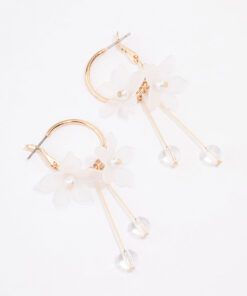 White Frosted Petal Stone Hoop Earrings
