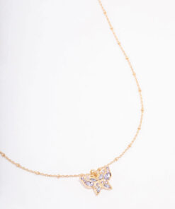 Pave Ball Chain Butterfly Necklace