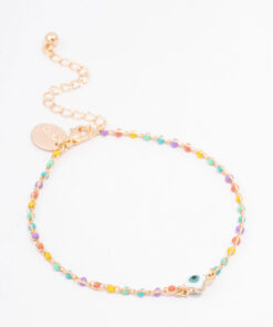 Rainbow Beaded Evil Eye Chain Bracelet