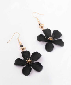 Black Bead Drop Matte Flower Drop Earrings
