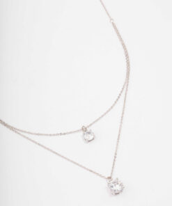 Rhodium  Layered Solitaire Necklace
