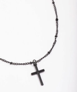 Black Classic Cross Ball Chain Necklace