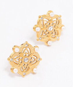 Stainless Steel & Pearl Boho Stud Earrings