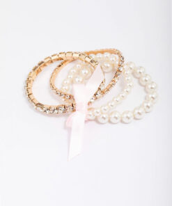 & Pearl Beaded Bow Bracelet 4-Pack
