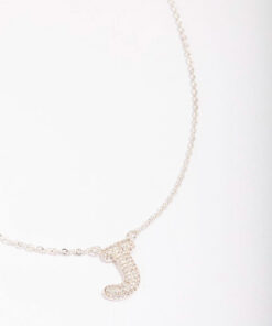 Letter J Pave Pendant Initial Necklace