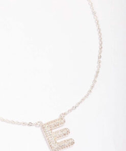 Letter E Pave Pendant Initial Necklace