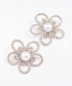 & Pearl Flower Statement Stud Earrings