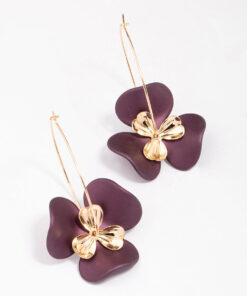& Brown Large Flower Wire Hoop Earrings