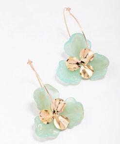 & Green Large Flower Wire Hoop Earrings