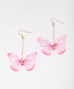 & Pink Fabric Butterfly Earrings