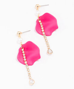 & Pink Iridescent Petal Chain Earrings