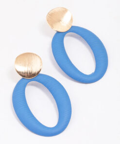 & Blue Disc Textured Oval Earrings