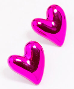 Pink Puffy Heart Stud Earrings