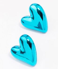 Blue Puffy Heart Stud Earrings