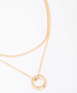 Double Chain Circle Pendant Layered Necklace