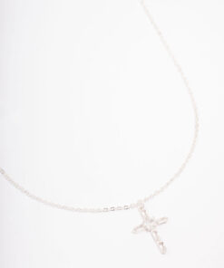 Cubic Zirconia Baguette Cross Pendant Necklace