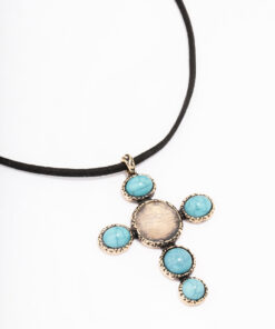 Antique Rustic Stone Cord Pendant Necklace