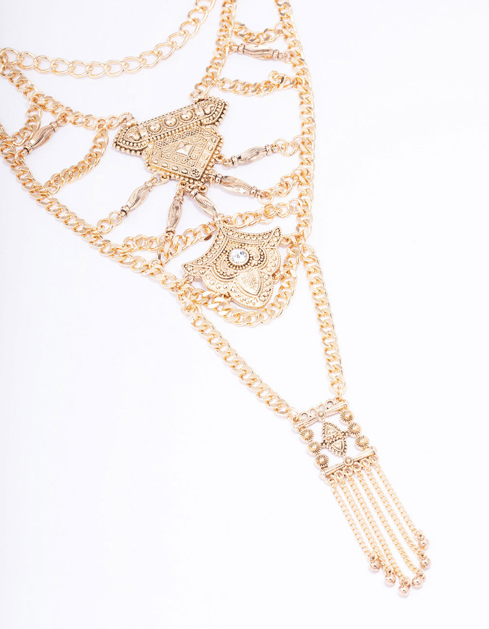 Elaborate Detailed Chain Statement Necklace