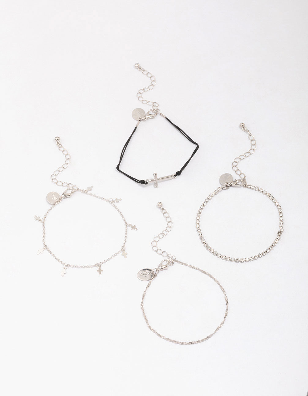 Rhodium Mini Cross Bracelet 4-Pack
