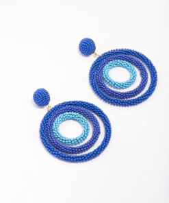 Blue Beaded Circular Earrings