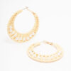 Cream Woven Raffia Fabric Hoop Earrings
