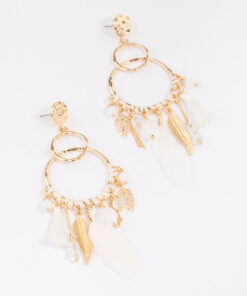 Thread Feather Beaded Earrings