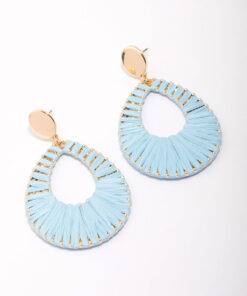 & Blue Raffia Oval Drop Earrings