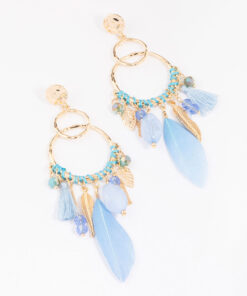 Thread Blue Feather Earrings