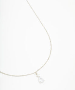 Rhodium Cubic Zirconia Pear Pendant Necklace