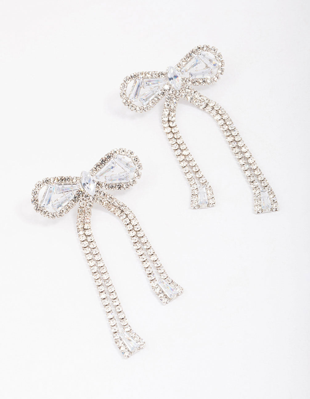 Rhodium Large Bow Drop Earrings