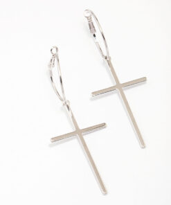 Rhodium Luxe Cross Hoop Earrings