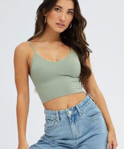 Green Crop Singlet Top Seamless