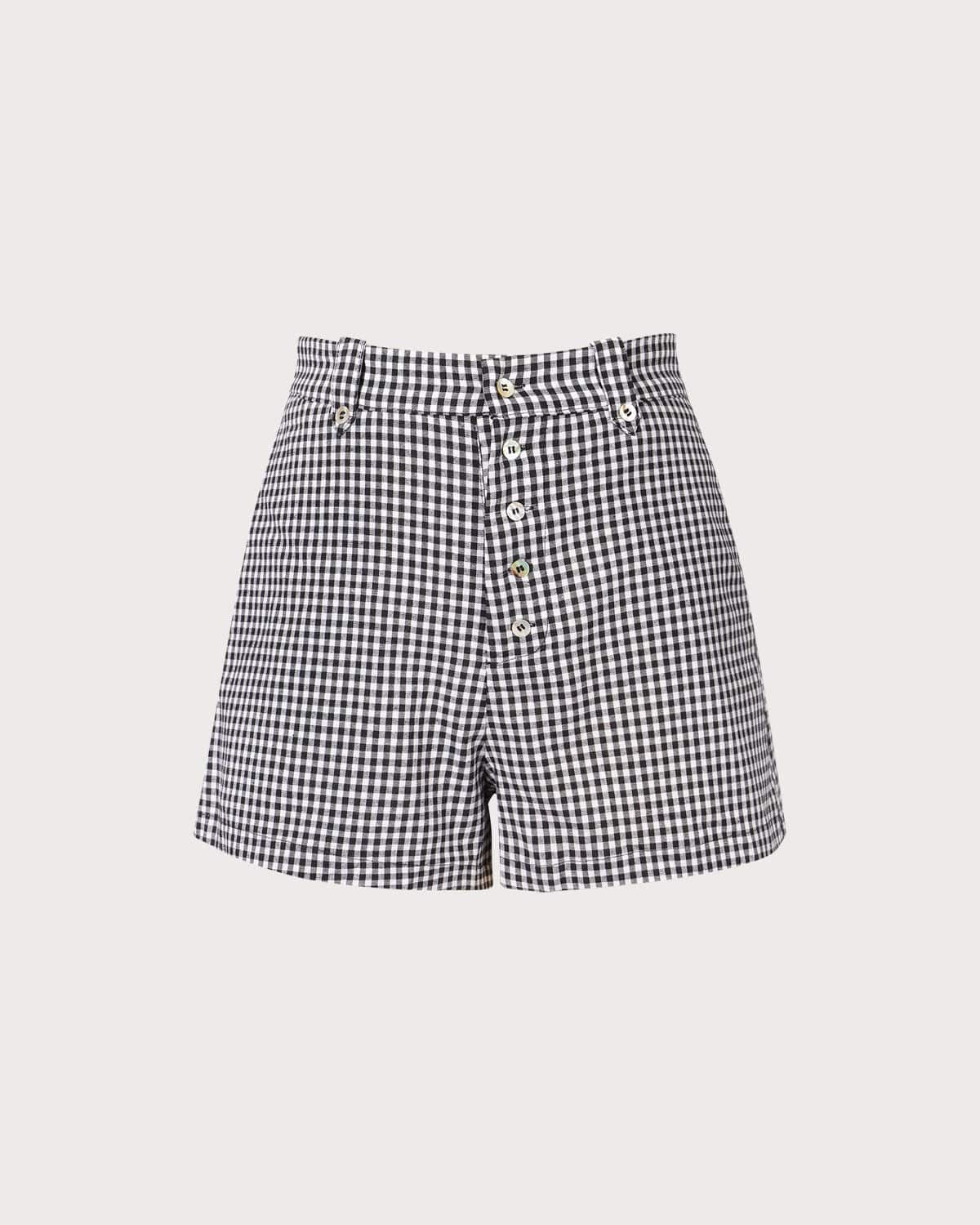 The Black High Waisted Button Up Plaid Shorts - Image 6