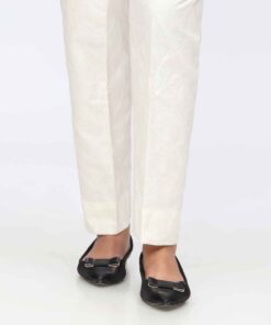 Cream Cambric Embroidered Slim Fit Trouser PS3564