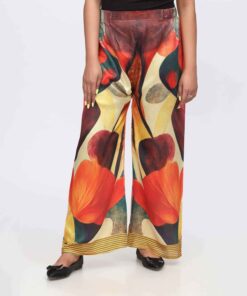 Red Digital Printed Shamoz Silk Trouser PW3648