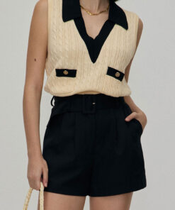 The Black High-waisted Pleated Belted Shorts